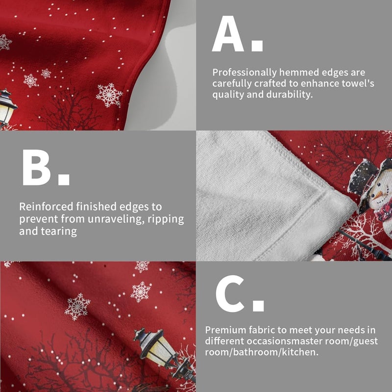 Granbey Christmas Snowman Red Dish Towels Winter Snow Bathroom Hand Towels 28.3x14 Inch Set of 2 Cute Snowman Snowflake Decorative Bath Towel for Kitchen Gym Spa Hotel - Image 5